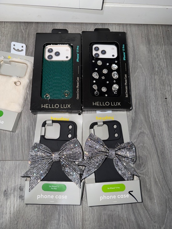 hello lux Other - Green & Black Decorative iPhone 17 Pro Cases with Rhinestone Bow Accent